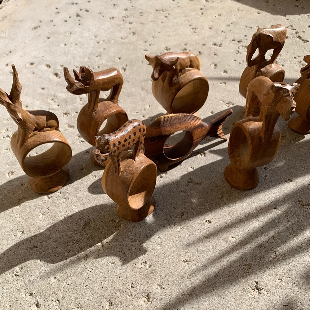 VTG 80s Wood African ANIMALS napkin HOME DECOR ART